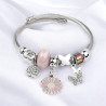 Bracelet argenté charms tournesol rose Acier