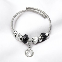 Bracelet argenté charms arbre de vie noir Acier