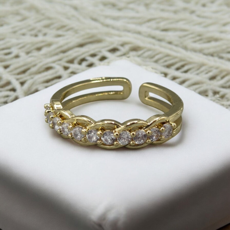 Bague ajustable dorée zircon incrusté Plaqué or