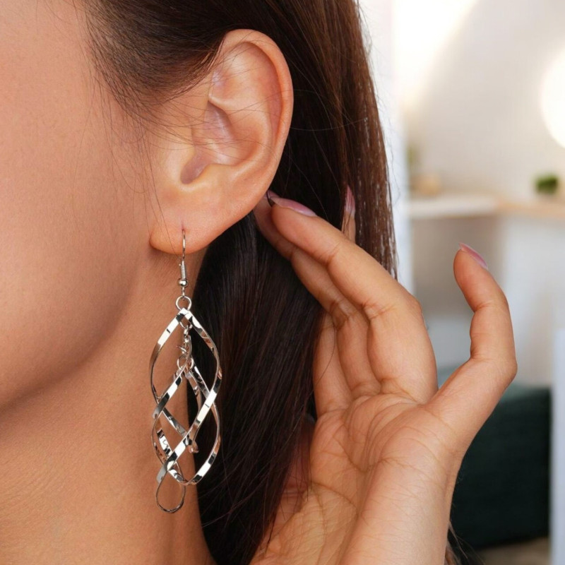 Boucles d'oreilles spirales ajourées argentées