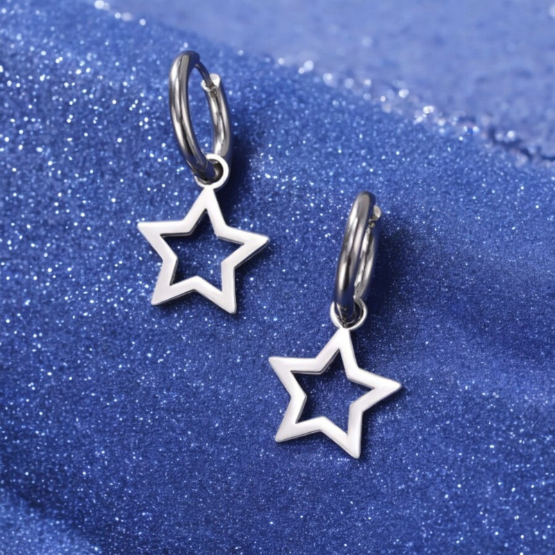 Boucles d'oreilles étoiles argentées Acier