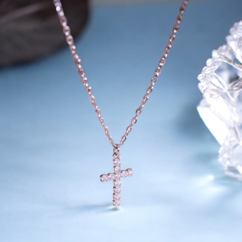 Collier argenté croix Plaqué or blanc