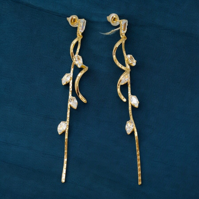 Boucles d'oreilles dorées torsades et feuilles Acier