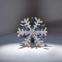 Broche argenté flocon de neige bleu