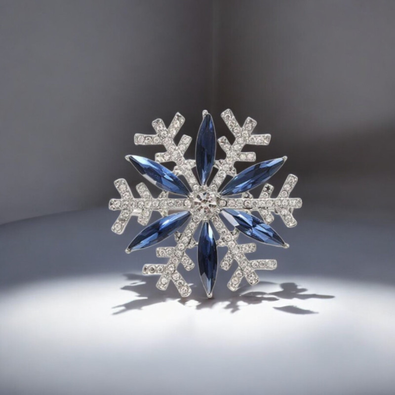 Broche argenté flocon de neige bleu