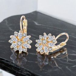 Boucles d'oreilles dorées fleurs zircon Plaqué or