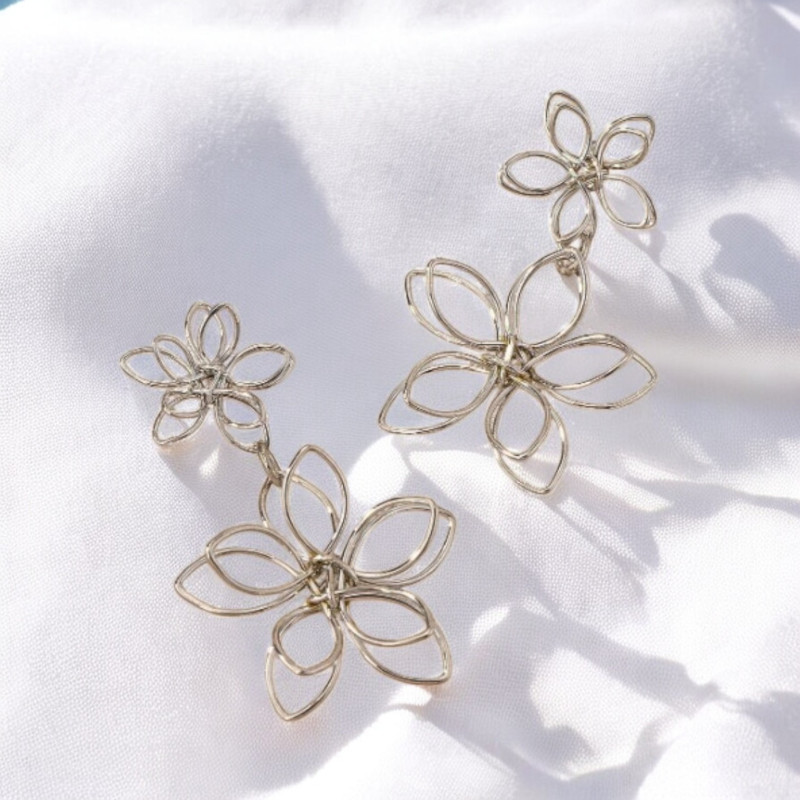 Boucles d'oreilles double fleurs argentées
