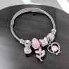 Bracelet charms argenté coeur et fleur rose