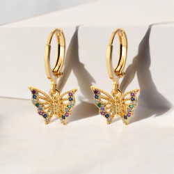 Boucles d'oreilles dorées papillon multicolore Plaqué or