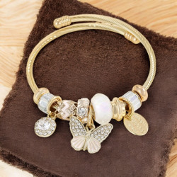 Bracelet charms doré papillon blanc Acier