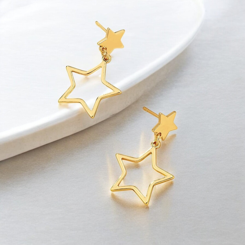 Boucles d'oreilles dorées double étoiles
