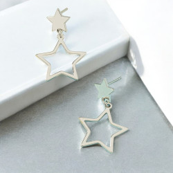 Boucles d'oreilles argentées double étoiles