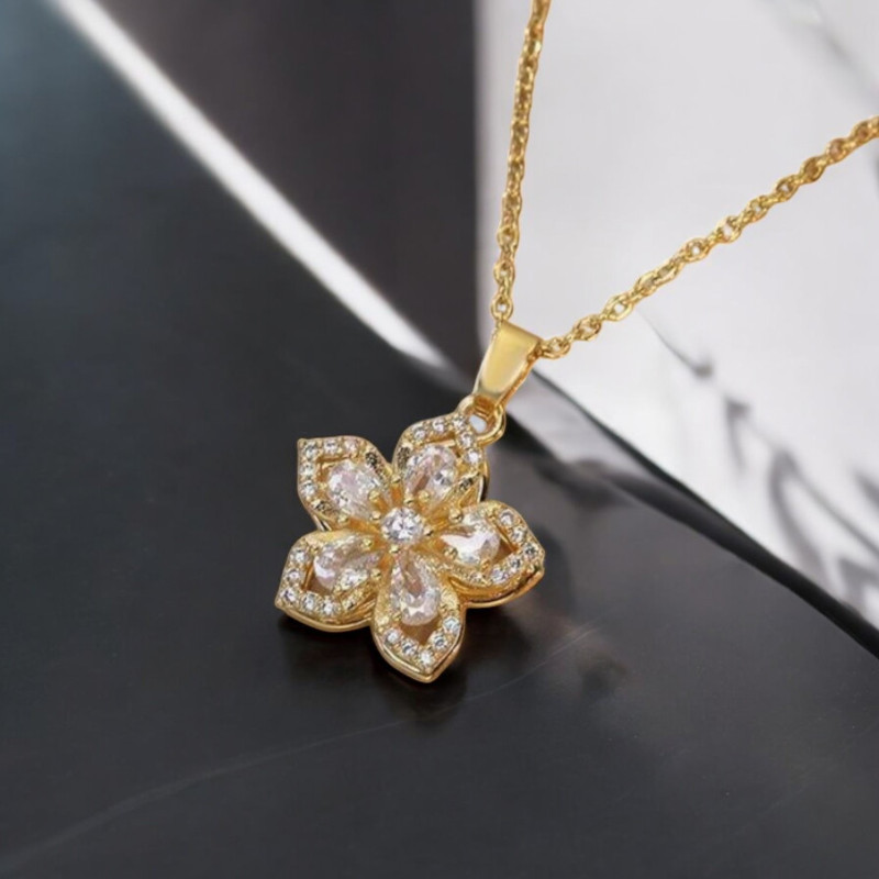 Collier doré fleur rotative Plaqué or