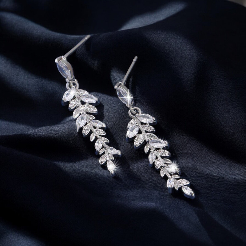 Boucles d'oreilles feuilles argentées Acier