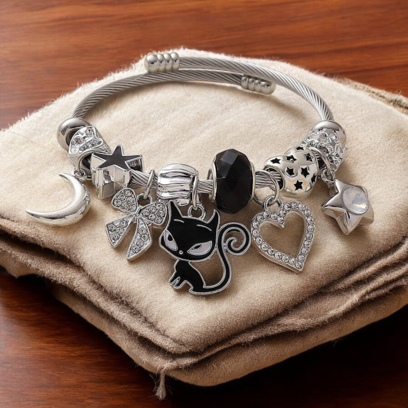 Bracelet charms argenté chat