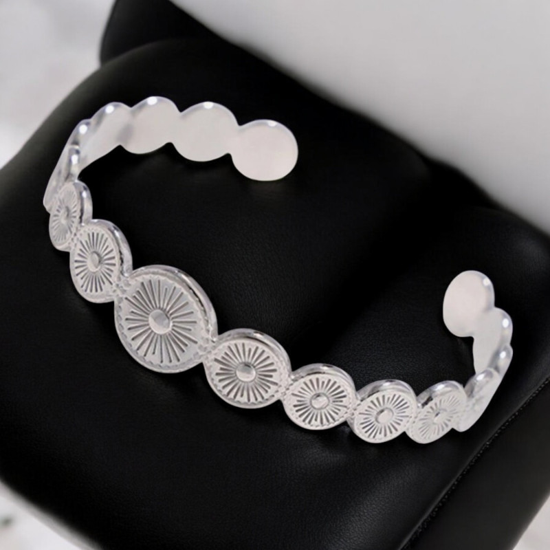 Bracelet jonc ajustable argenté métal rond Acier