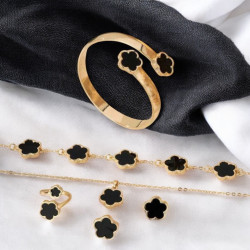 Parure dorée trèfle noir 5 pièces