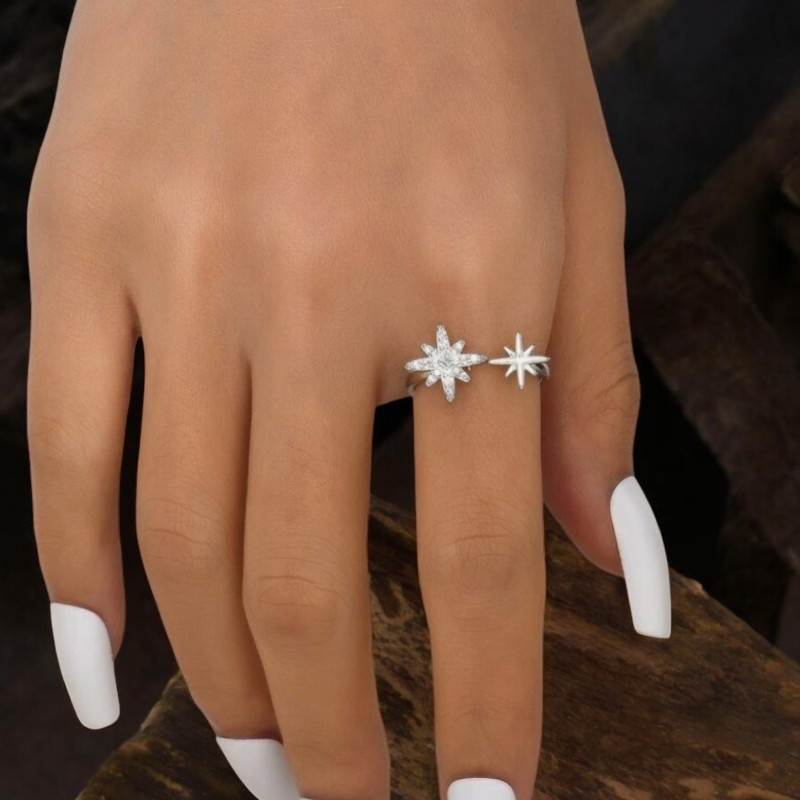 Bague ajustable argentée étoile strass