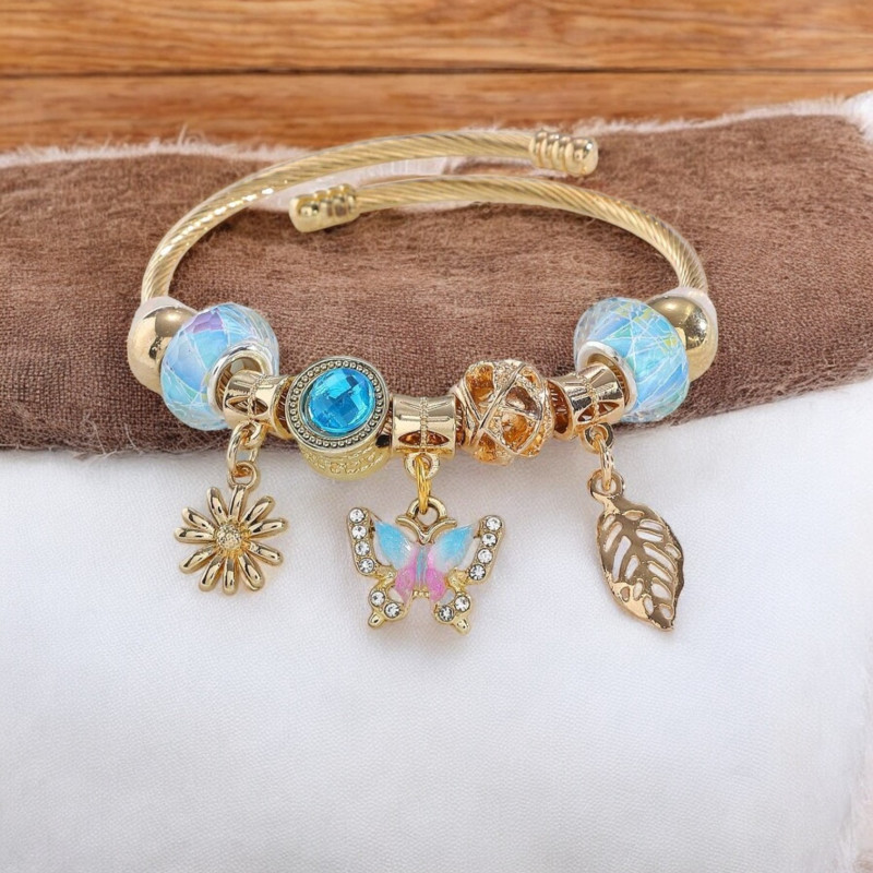 Bracelet charms doré papillon bleu Acier