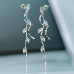 Boucles d'oreilles argentées torsades et feuilles Acier