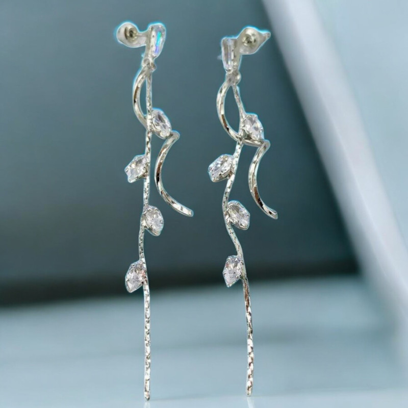 Boucles d'oreilles argentées torsades et feuilles Acier