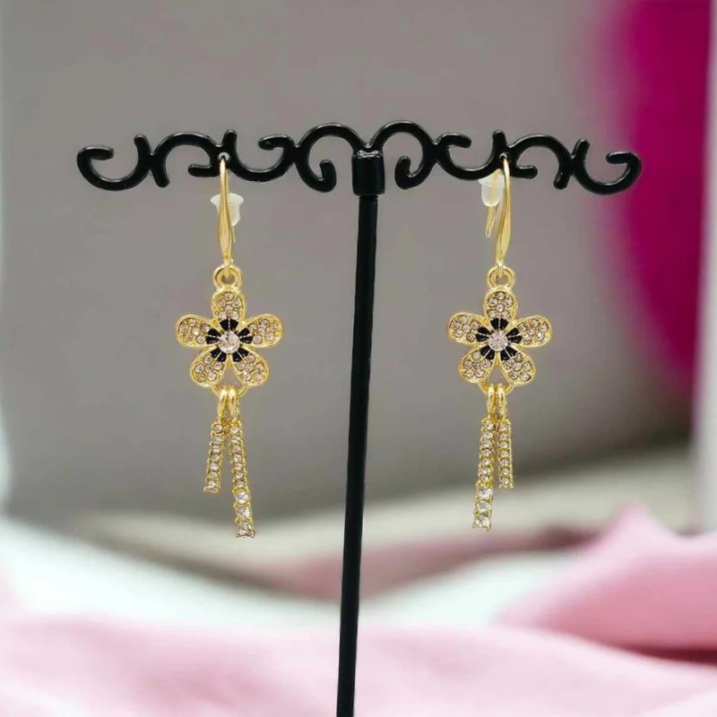 Boucles d'oreilles dorées fleurs strass Argent 925