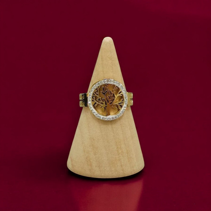 Bague ajustable dorée arbre zircon Acier