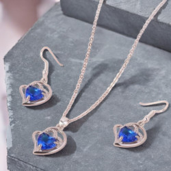 Parure argentée cœur coeur bleu 2 pièces
