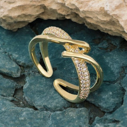 Bague ajustable anneaux strass entrelacés Plaqué or