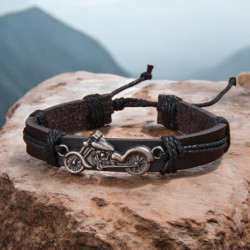 Bracelet moto cuir noir