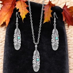 Parure argenté plume turquoise