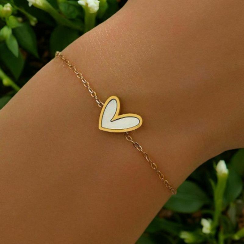 Bracelet doré coeur blanc acier