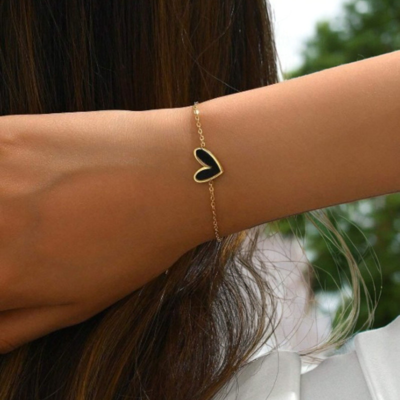 Bracelet doré coeur noir acier