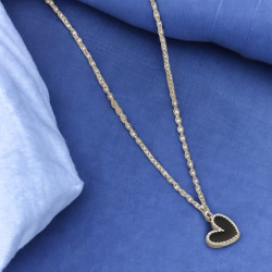 Collier argenté coeur noir acier