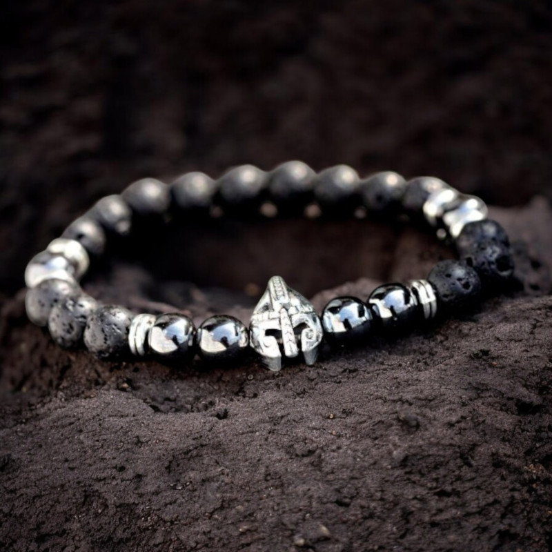 Bracelet pierre naturelle gladiateur argenté