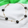 Bracelet doré fleurs perles noires Plaqué or