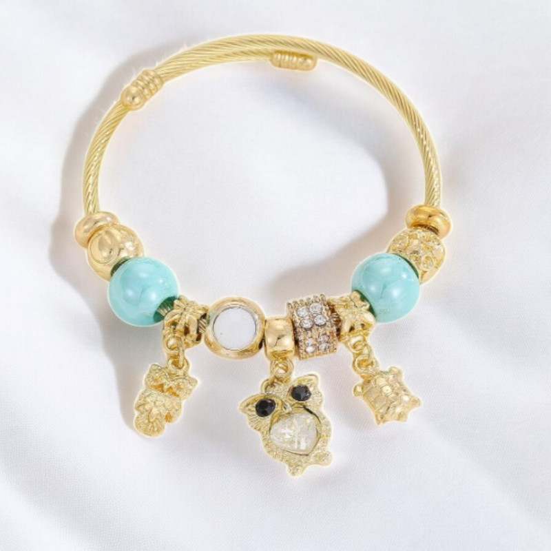 Bracelet charms doré chouette bleue Acier