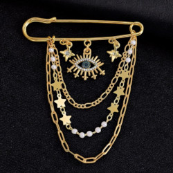 Broche dorée mauvais oeil et chaînettes