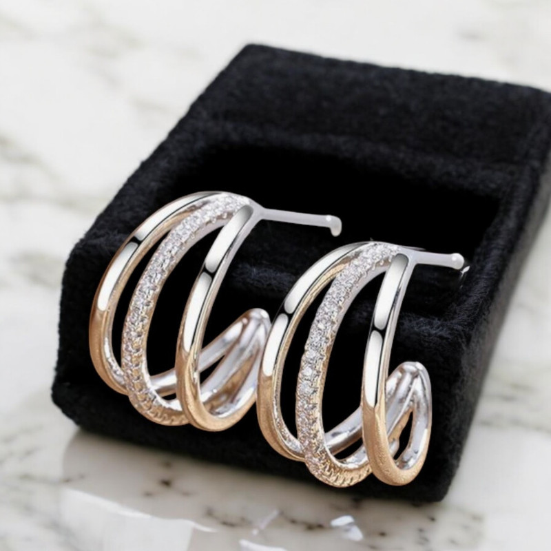 Mini Créoles argentées multirang zircon Plaqué or blanc