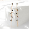 Boucles d'oreilles dorées torsades et feuilles noires Acier