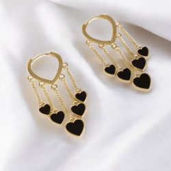 Boucles d'oreilles dorées coeurs noirs
