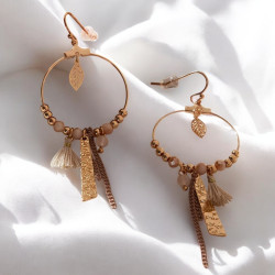 Boucles d'oreilles rondes feuilles marron