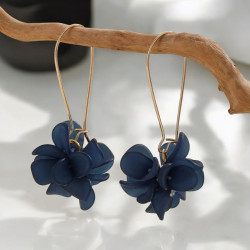 Boucles d'oreilles dorées fleurs bleues marines