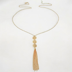 Collier sautoir doré mandala ajouré et franges