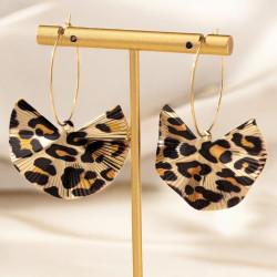 Boucles d'oreilles dorées feuille ondulée léopard