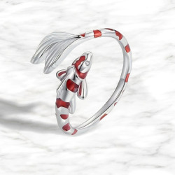 Bague ajustable carpe koi argenté
