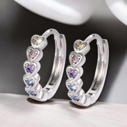 Mini créoles argentées coeurs multicolores Argent 925