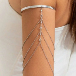Bracelet haut de bras chaînettes et strass argenté