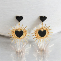 Boucles d'oreilles dorées coeur rayonnant noir