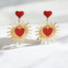 Boucles d'oreilles dorées coeur rayonnant rouge